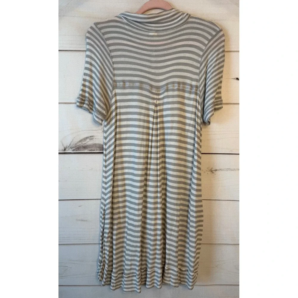 We The Free Free People Grey Striped Polo Tunic Top Short Sleeve Button Up XS